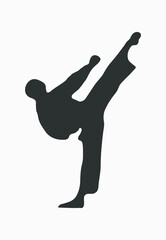 Karate kick vector illustration. Martial art silhouette. Kung fu or karate icon.