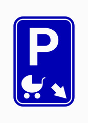 Parking sign for women with children. Pram parking sign. The place for strollers. Vector illustration.