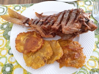 fried fish with patacones