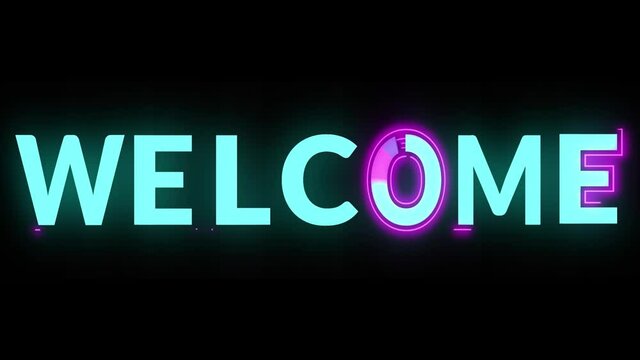 welcome neon word with black stars  background