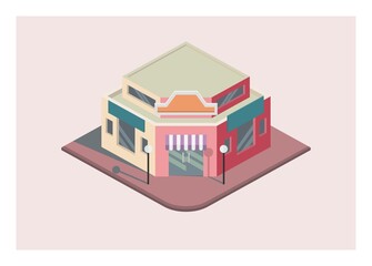 Corner shop building. Simple illustration in isometric view
