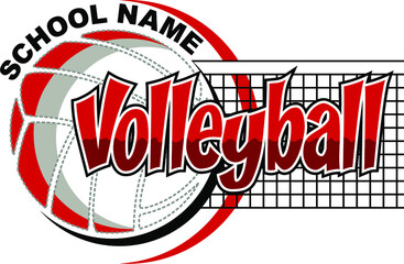 volleyball team design with ball and net for school, college or league
