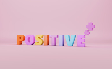 3D Positive word on pastel background. 3d rendering. 