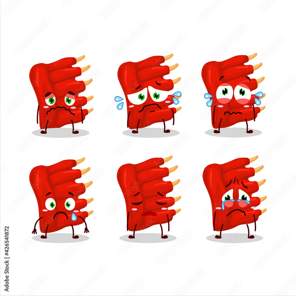 Poster beef ribs cartoon character with sad expression