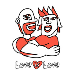 Two people embracing each other with love. Concept design to celebrate sexual diversity.