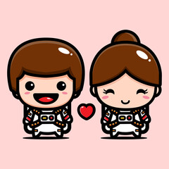 vector design for cartoon cute boy and girl couple wearing astronaut costume