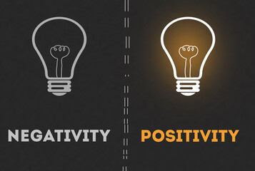 Negativity or Positivity Concept With light Bulb ig gray background 