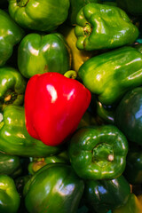 red chili pepper with green in the super market