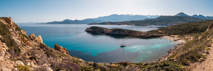 Sailing yacht moored in bay in Corsica