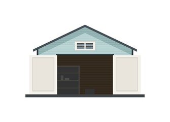 Opened empty wooden garage. Simple flat illustration.