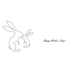 Fototapeta premium Happy mother's day card with bunny animal line drawing, vector illustration