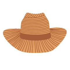 Fototapeta na wymiar A straw wicker hat with a brim. Summer headdress. Vector illustration in a flat cartoon style.