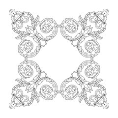 Vintage Baroque Victorian frame border floral ornament leaf scroll engraved retro flower pattern decorative design tattoo black and white Japanese filigree calligraphic vector heraldic swirl