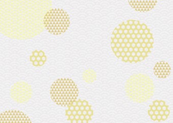 和柄の金色の円と青海波模様の背景イラスト