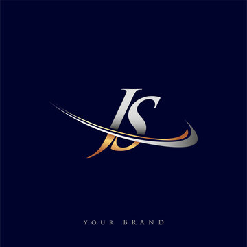 JS initial logo company name colored gold and silver swoosh design, isolated on white background. vector logo for business and company identity.