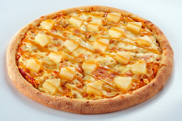 Pizza isolated on white background.Side view. Italian food concept. Appetizing pizza.