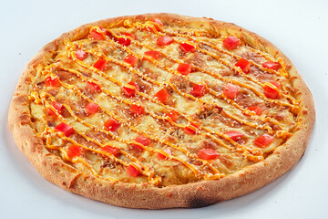 Pizza isolated on white background.Side view. Italian food concept. Appetizing pizza.