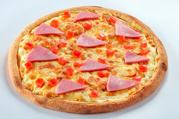 Pizza isolated on white background.Side view. Italian food concept. Appetizing pizza.