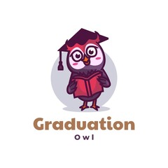 Vector Logo Illustration Graduation Mascot Cartoon Style.