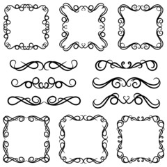 set of borders and swirl dividers decorative elements isolated on white for design