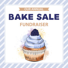 Charity Bake Sale banner template with cupcake