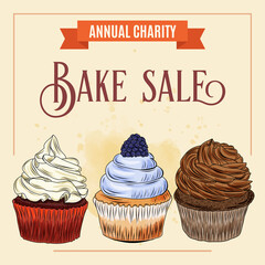 Charity Bake Sale banner template with cupcake design