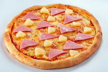 Pizza isolated on white background.Side view. Italian food concept. Appetizing pizza.