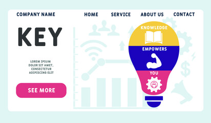 Vector website design template . KEY - Knowledge Empowers You  acronym. business concept background. illustration for website banner, marketing materials, business presentation, online advertising