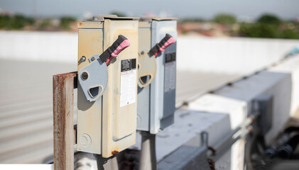 electrical safety switch box on isolate background.main electrical switching control.