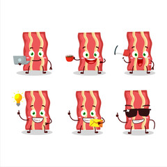 Bacon cartoon character with various types of business emoticons