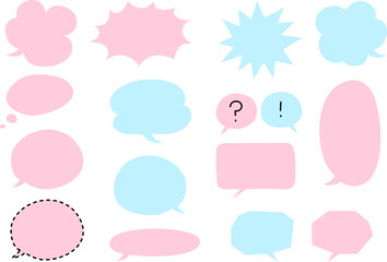 手描き風吹き出しセット　ピンクと水色