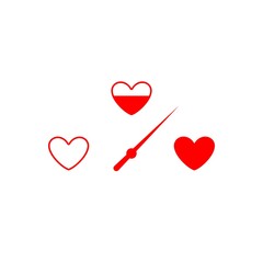 An empty, half-filled and full heart. Customer satisfaction. Vector icon isolated on white background.