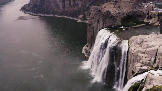 Idyllic Scenery Of Shoshone Falls and Snake River Canyon In Idaho, United States - aerial drone shot