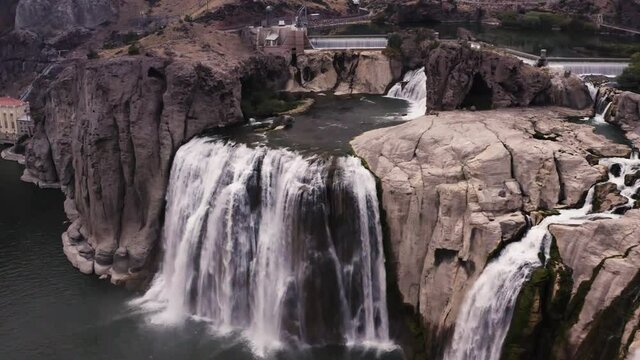 Aerial View Of Shoshone Falls Or Niagara Of The West, Snake River, Idaho, United States During Daytime - drone shot
