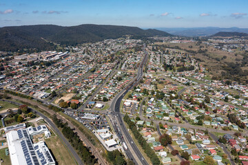 Fototapeta na wymiar drone town lLithgow aerial New South Wales.