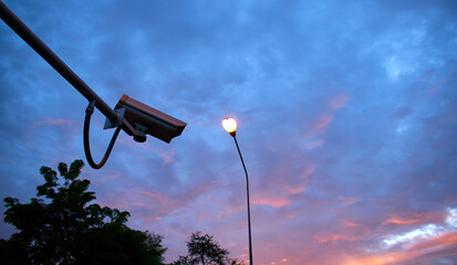 Close-up view of the CCTV camera in the city