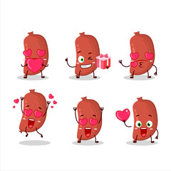 Sausage cartoon character with love cute emoticon