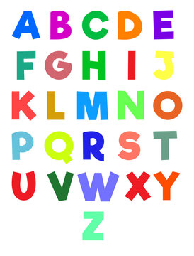 english alphabets a to z in multiple colors