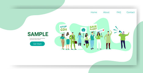 environmental activists holding posters go green save planet strike concept protesters campaigning to protect earth demonstrating against global warming full length copy space horizontal