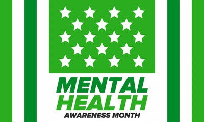 Mental Health Awareness Month in May. Annual campaign in United States. Raising awareness of mental health. Control and protection. Prevention campaign. Medical health care design. Vector illustration