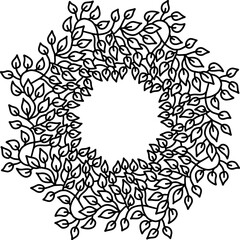 Black and white leaves pattern. Eco friendly sltyle wreath frame. Vector illustration with copyspace.