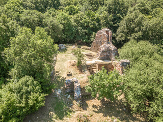 Aerial view of Kereki medieval castle ruin in Somogy county near Lake Balaton Hungary made of brick