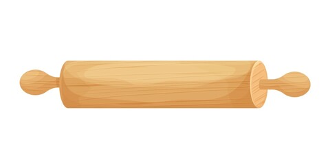 Rolling pin with wooden texture in cartoon style isolated illustration on white background. Traditional utensil, kitchenware equipment. 