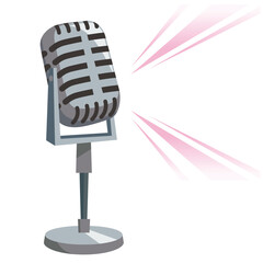 Retro style metallic microphone on white background. Vector illustration in flat cartoon style.