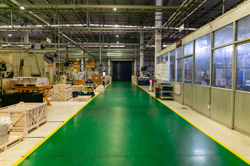 Walkway in the manufacture for operator use by not allow forklift passing. Safety first area in the Factory. Manufactory inside walk way