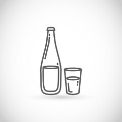 Bottle and glass of water vector icon - thin line style