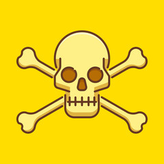 Skull and Bones. Vector illustration. Flat illustration. On a yellow background.