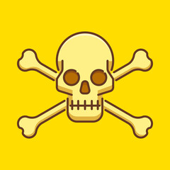 Skull and Bones. Vector illustration. Flat illustration. On a yellow background.