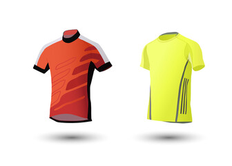Shirt mockup set. Sports t-shirt template. yellow, gray and orange, front design.
