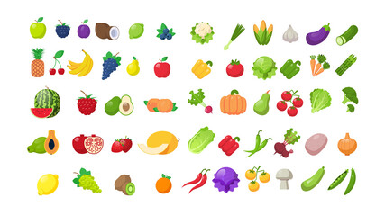 set fresh fruits and vegetables stickers healthy food collection horizontal